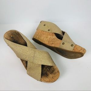 Lucky Brand gold cork wedge shoes size 9